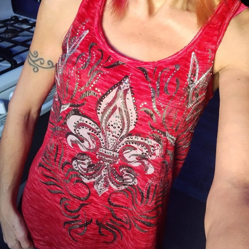 Red Embellished Tank Top
